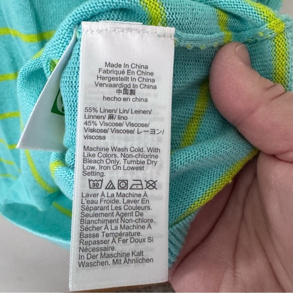 J. Crew factory linen blend teal with green stripe v neck sweater top Size Small - Picture 4 of 7